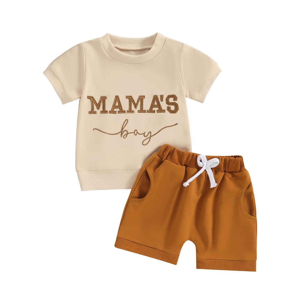 2Pcs Baby Boy Summer Outfits Short Sleeve Letter Embroidery Tops + Shorts Set Toddler Clothes