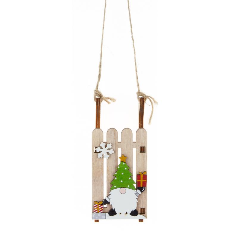 Christmas Tree Hanging Decor Wooden Christmas Sleigh Ornament Wood Gnomes Pendant Home Office Party Diy Christmas Decoration
