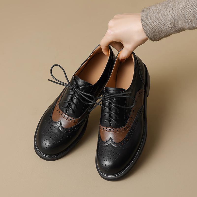 Fashion 2025 New Luxury Brand Oxford Shoes Genuine Leather Shoes Women Lace Up Women's Loafers Solid Color Spring Summer Low Heel Shoes