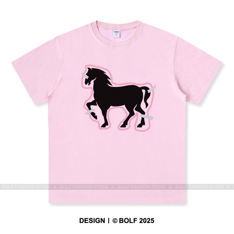 Women's Paper-Cut Art Horse Printed T-Shirt 100% Cotton Oversized Folk Graphic Tees for Men Summer Tops Cultural Streetwear