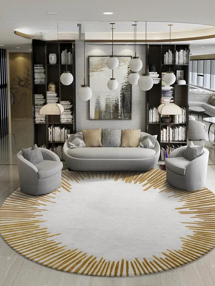Minimalist Geometry Round Carpet Fluffy Soft Living Room Decor Light Luxury Circle Rugs for Bedroom Large Area Round Study Mat