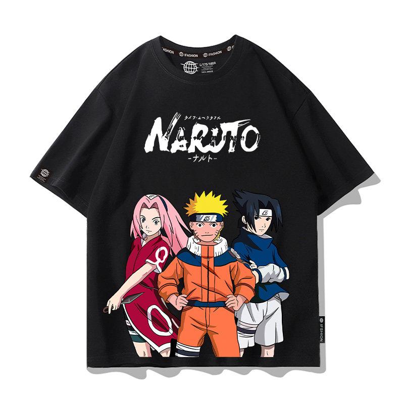 Anime Cartoon Childrens Tshirt Naruto Cartoon Co Branded Printing Parentchild Outfit Summer Cotton Fashion Short Sleeve