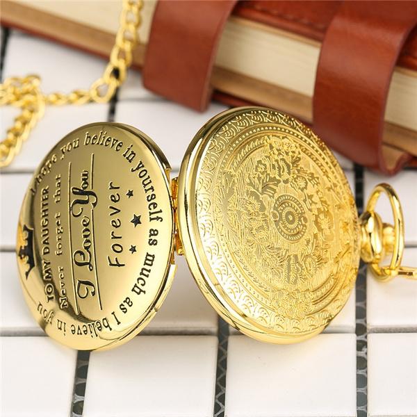 Steampunk Full Hunter Golden/Silver/Black Quartz Analog Alloy To My Daughter Pocket Watches/To My SON Pocket Watches Pendant Chain Roman Number Clock