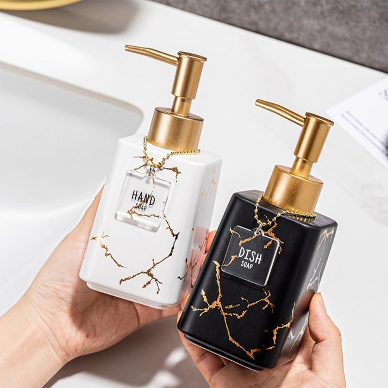 Ceramic Soap Dispenser Marble Detailing Liquid Container For Hand Wash Shampoo And More Refillable