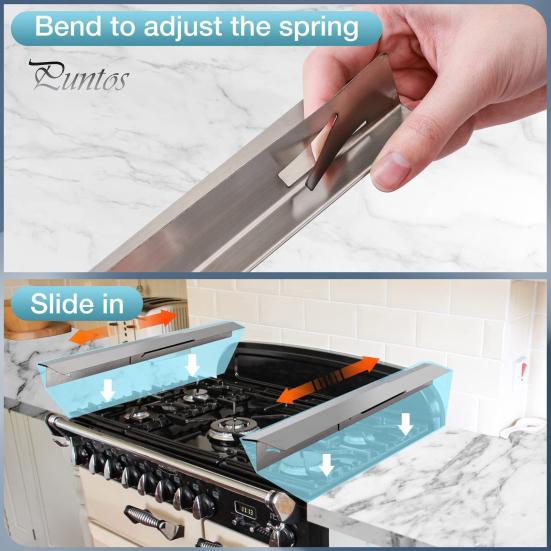 2Pcs Stainless Steel Stove Gap Covers Heat Resistant Stove Guard Adjustable Length Stove Gap Filler for Kitchen Oven Counter Range Trim Kit
