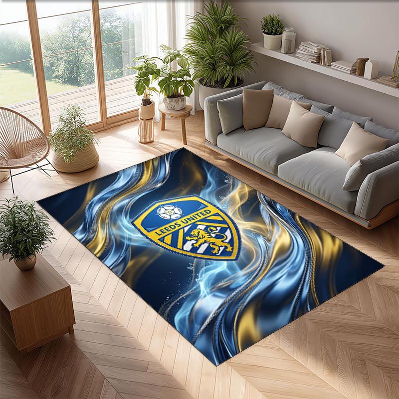 Leeds United Voetbal Print Kristalfluweel Tapijt, Comfortabel Waterabsorberend Antislip Binnen Vloerkleed