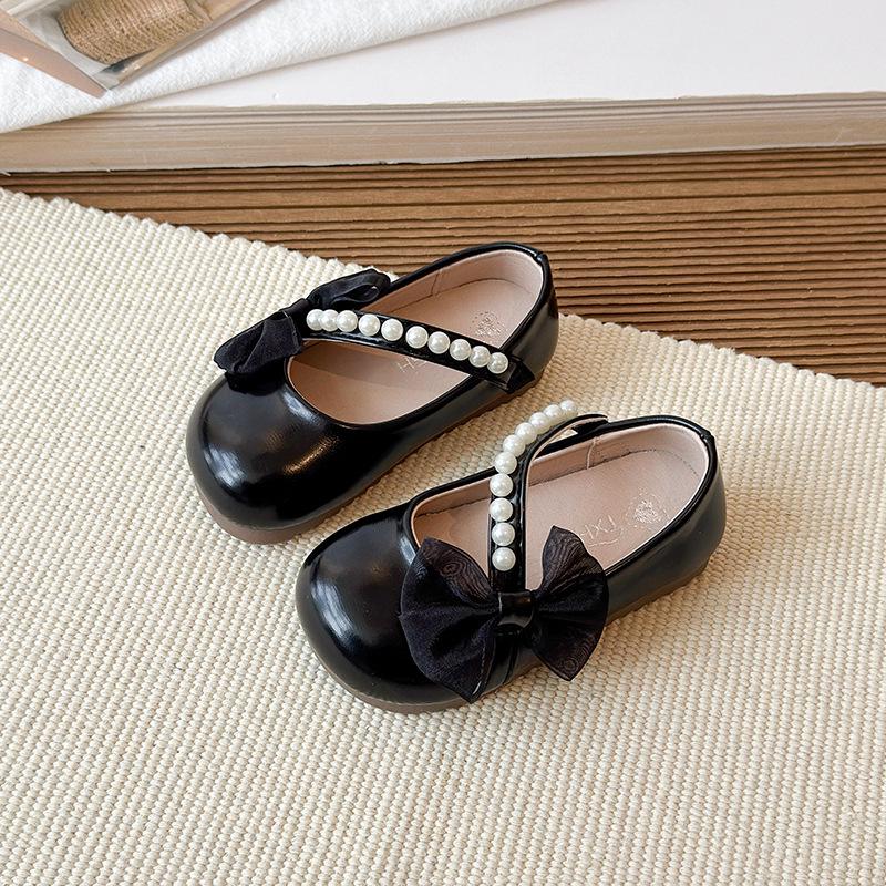 Mädchen Ballerinas mit Schleife und Perlen - Frühling/Herbst 2026, Weiche Ledersohle, Ideal für Auftritte & Tanz