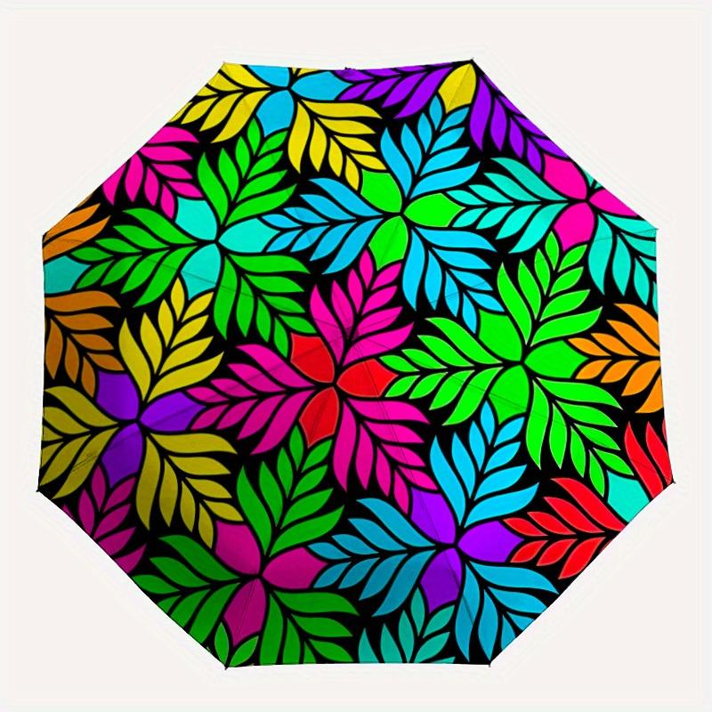 

1pc Colorful Leaves Pattern Automatic Folding Umbrella - 8-Rib Iron Frame, Portable Sunshade with Plastic Handle yy250731307