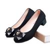 Single shoes fashion rhinestone bow women 2025 autumn new versatile thick heel soft sole work shoes suede shoes