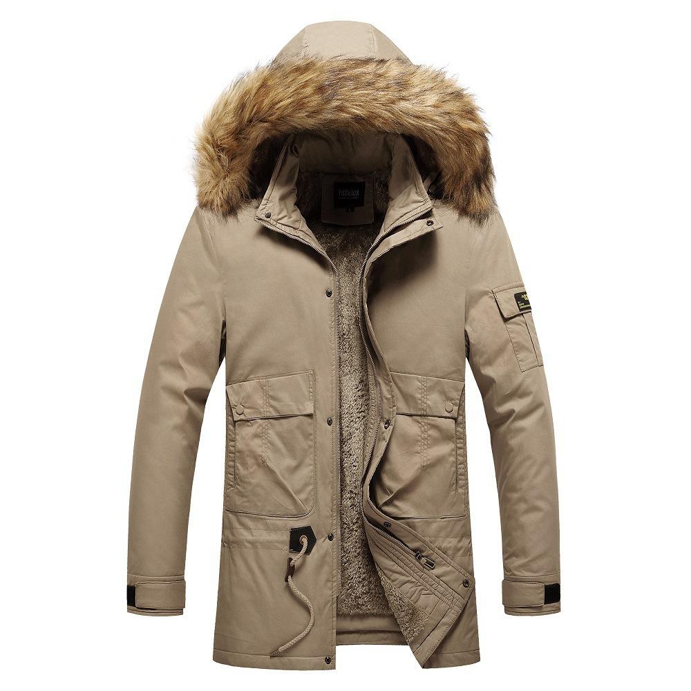 New Trendy Long Cotton-padded Jacket Plus Velvet Cotton-padded Jacket for Men, Mid-length Autumn and Winter Down-padded Jacket for Men