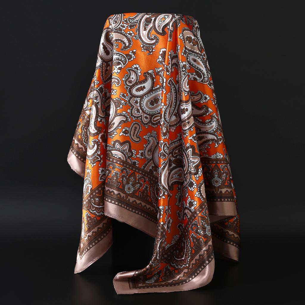 Fashion Square Silk Scarf Women Headband 90*90cm Print Neck Scarfs Office Hair Band Hand Kerchief Female Bandana Headwear