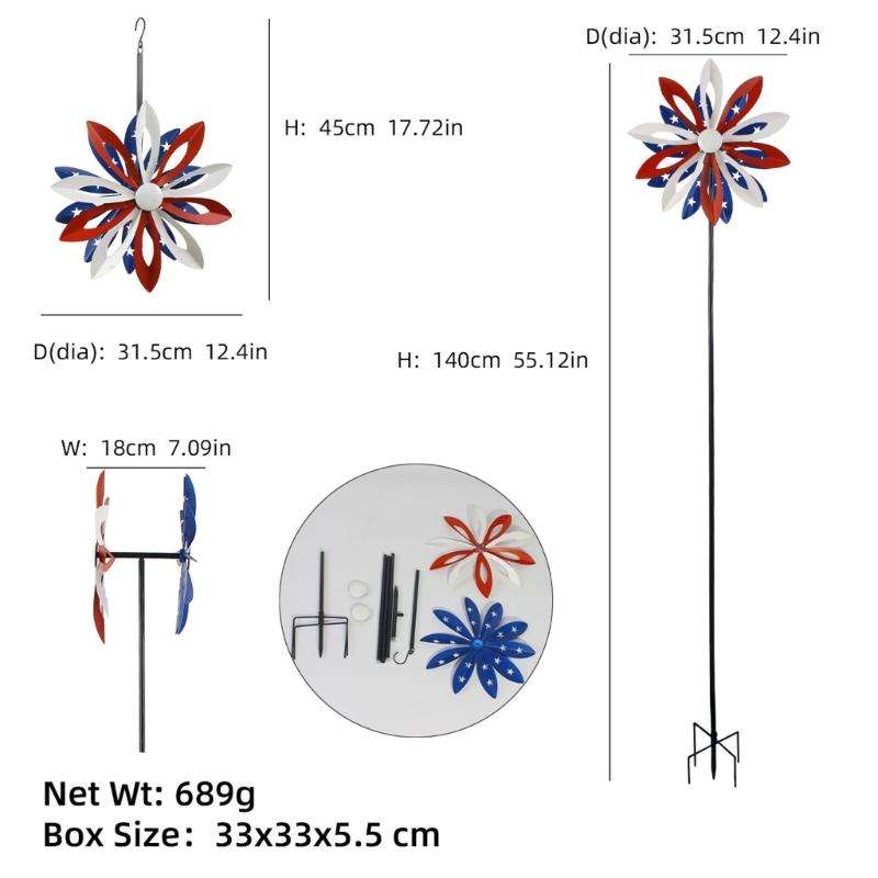 Metal Windmill Feature With Bright Red And Dark Blue Blades Great For Garden Landscape Lawn Yard And Deck Enhancement