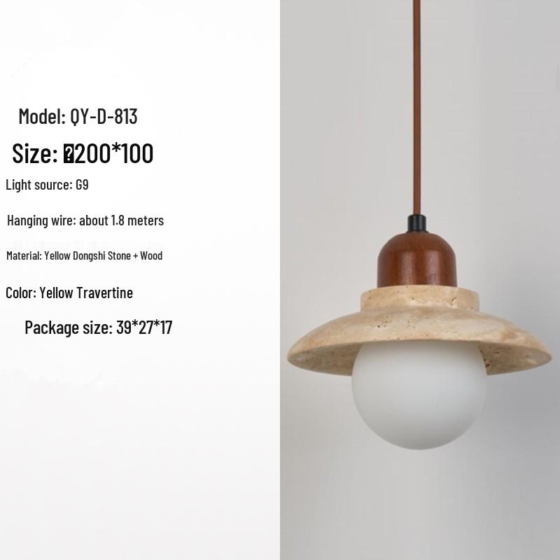 Japanese Wabi-Sabi Yellow Travertine Pendant Light, Retro Mid-Century Style for Bedroom, Homestay, or Restaurant.