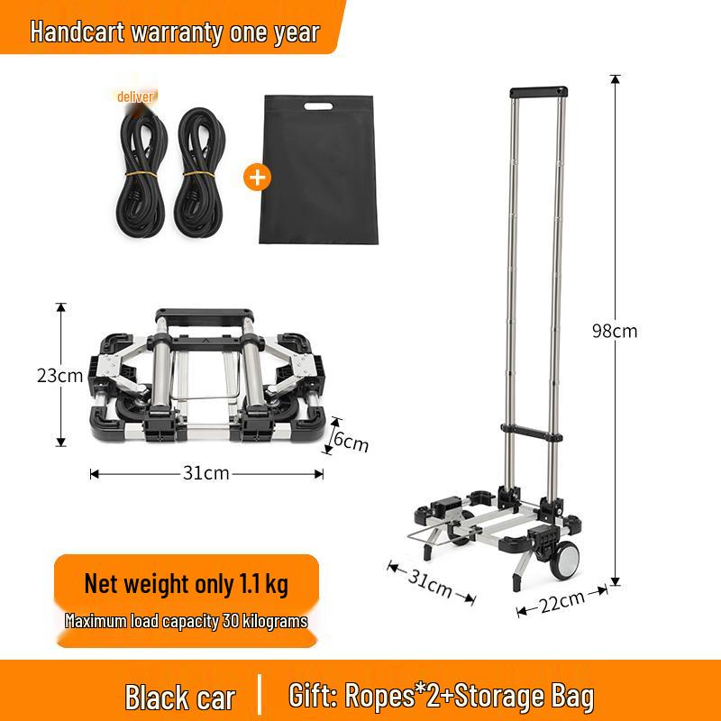 Kompakt hopfällbar vagn: Liten handkärra, Bagage- och lastvagn, Bärbar shoppinglösning.