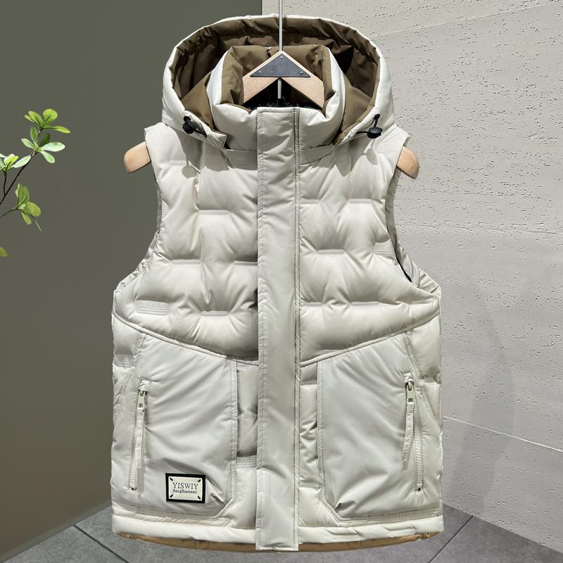 

Fashion Winter Men s Sleeveless Jackets Hooded Waterproof Plus Size Thick Outerwears Man Warm Vest 5XL бежевый