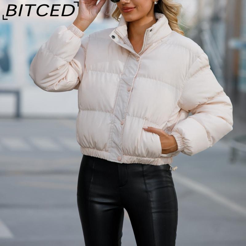 BITCED Autumn/Winter Women's Short-Length Cotton Coat Women's Long-Sleeved High-Neck Thermal Jacket Loose-Fit Casual Cotton Coat