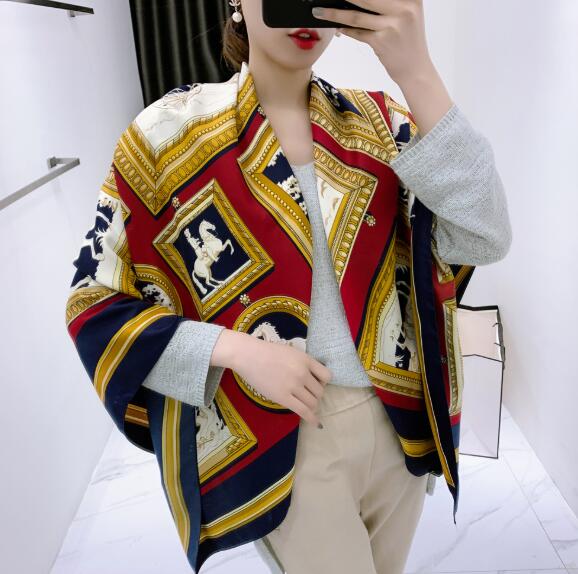 130cm Silk Square Scarf Women Large Shawls Spring New Horse Carriage Square Bandana Luxury Kerchief Scarf Female Foulards