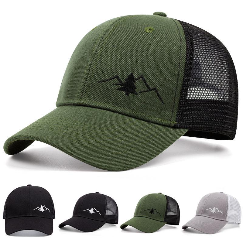 Summer mesh breathable baseball cap, mountain pine embroidered cap, men's and women's outdoor sunshade mesh cap
