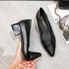 Work Shoes Women's Black Medium Heel Soft Sole Thick Heel Leather Shoes Career Job Interview Hotel Soft Leather Tooling Comfortable Single Shoes