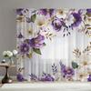 2PCS Digital Print Sheer Curtain, Purple White Floral, Vintage Floral Window Curtains for Living Room Bedroom Home Decor