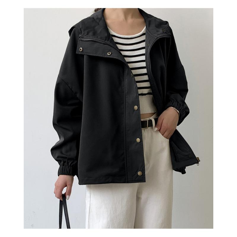 Autumn Winter Loose Casual Solid Color Hooded Coat Women Simple All-match Cardigan Jacket Female Zipper Top