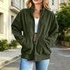 Women's Casual Loose Fit Long Sleeve Jacket Full Zip Up Ribbed Texture Lightweight Outerwear with Stand Collar and Pockets