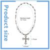 Crystal Cross Necklace for Women Girls, Big Pearl Stainless Steel Beads Necklace Choker, Cool Punk Cross Pendant Bling Chain Jewellery Gifts - Silver