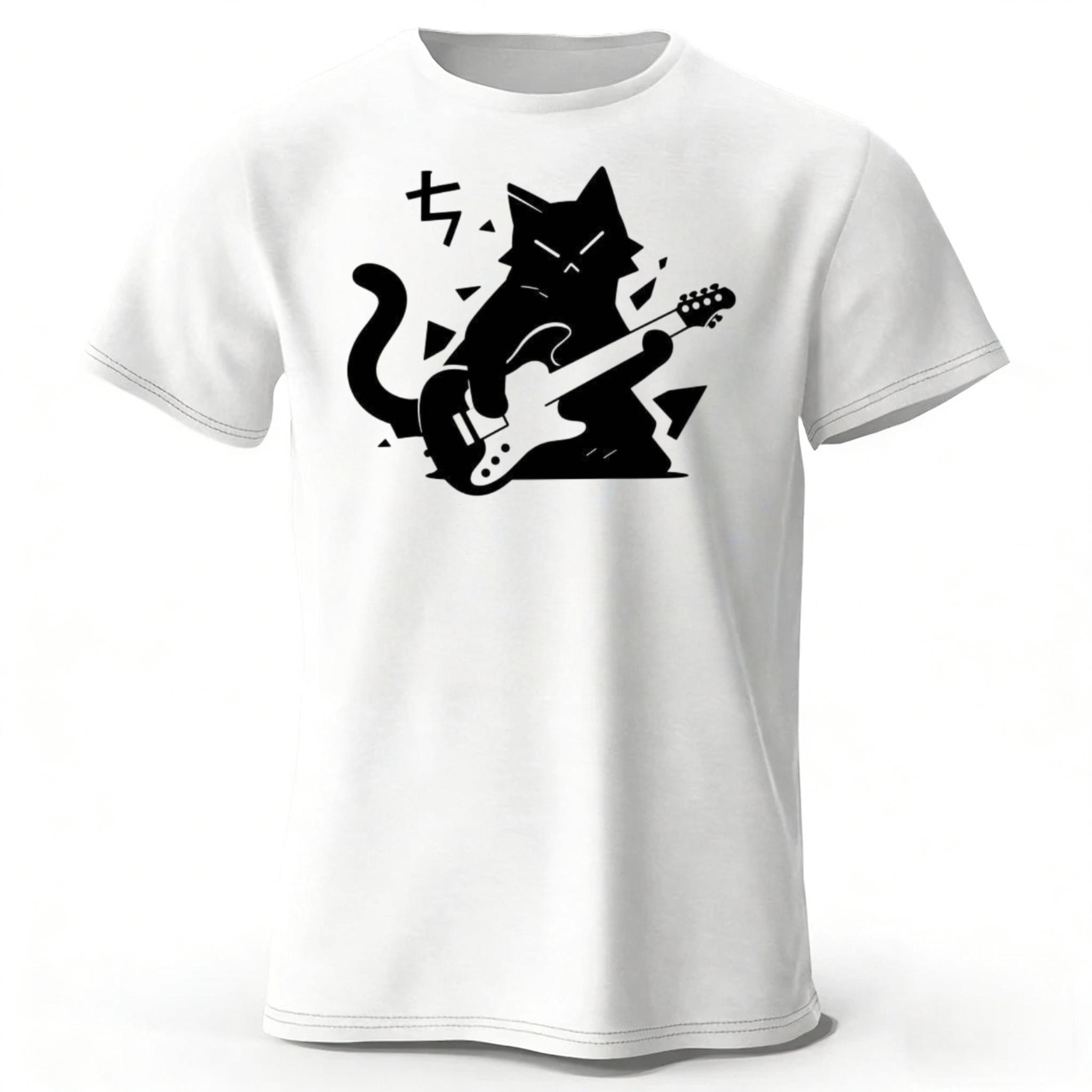 

Rock Cat Creative Printed Cotton Short Sleeves Summer Men s Loose Large Comfortable Sports T-shirt Fashion Casual Tops XXXL білий
