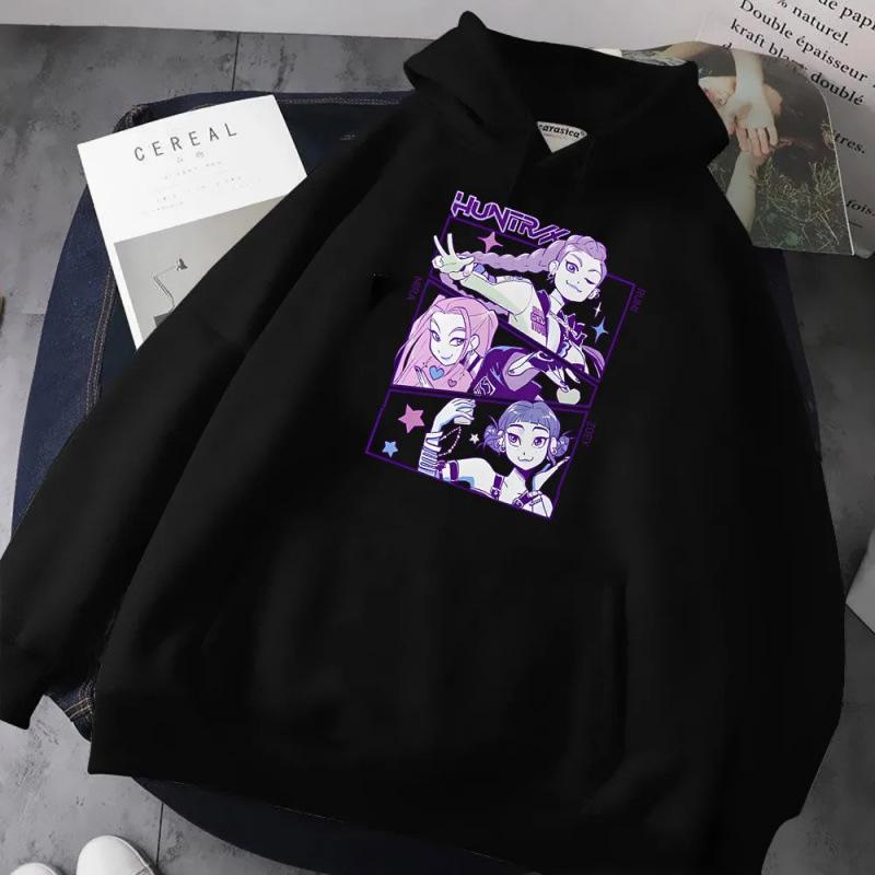 Autumn Winter Kpop Demon Hunters Printed Hoodies Fashionable Casual Warm Sports Long Sleeved Women's Hooded Sweatshirts