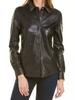 Camisa de piel de cordero auténtica 100 % para mujer, estilo informal, hecha a mano, de color negro