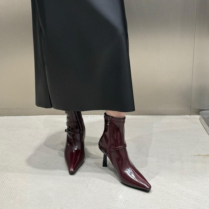 Off-white pointed high-heeled short boots women's 2026 autumn thin-heeled soft leather thin boots