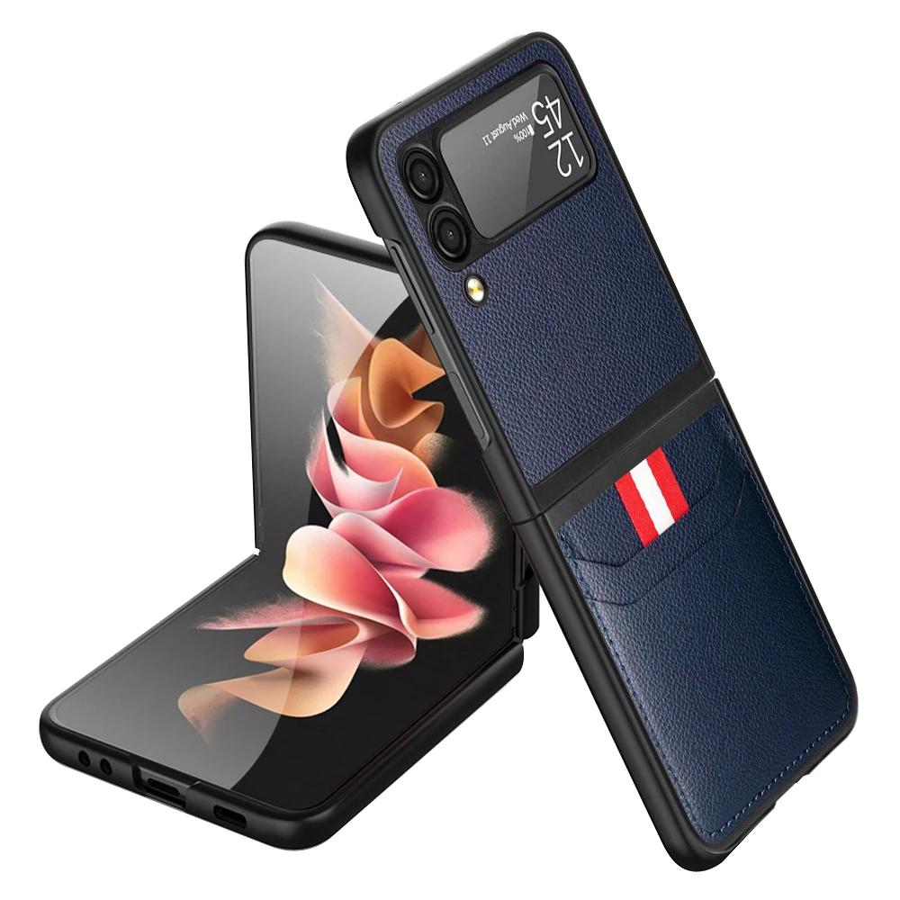For Samsung Z Flip 7 3 4 5 6 flip7 FE flip6 Flip4 Flip5 Anti-Glare Leather Case for Samsung Galaxy Z Flip 3 5G Flip3 Card Holder