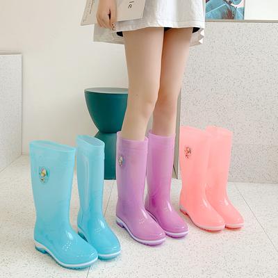 Mode Schöne Regen Stiefel Frauen Transparent Gummi Schuhe Candy Farben Mode Hohe Stiefel Outdoor Arbeit Stiefel Wasserdichte Galoschen Frauen
