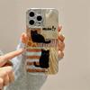 Leopard Print Splicing Black Cat Phone Case For iPhone 17 Pro Max Cases iPhone 17 Air 16E 16 15 13 12 11 14 7 8 Plus XS XR Cover