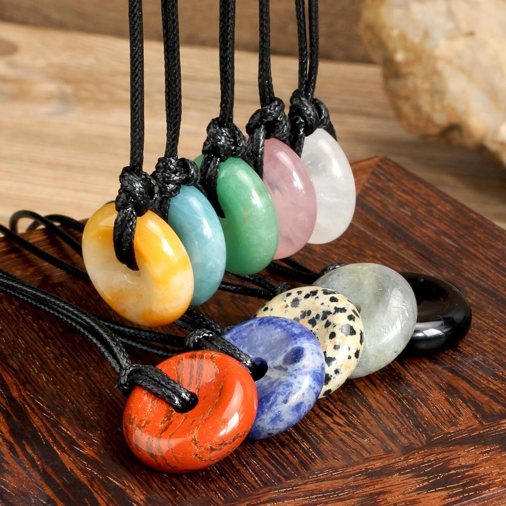 Green Aventurine Round Pendant Necklace with Leather Cord