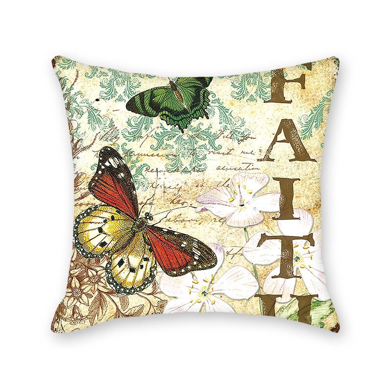 Hug Literary Retro Butterfly Flower Print Pillow Home Bedroom Sofa Decorative Cushion Cushion Cover
