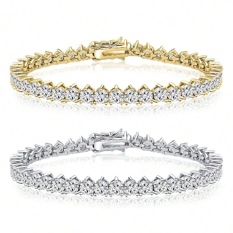 Popular three-claw tennis bracelet women's copper-plated real gold color-preserving high-quality inlaid zircon bracelet