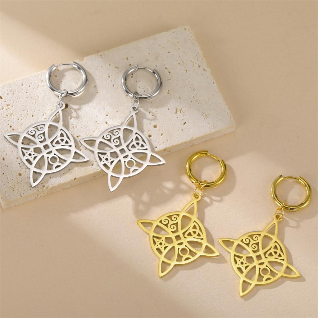 EUEAVAN Witch Knot Drop Earrings Stainless Steel Triskelion Tetragrammaton Pentagram Dangle Earrings Women Amulet Jewelry Gift