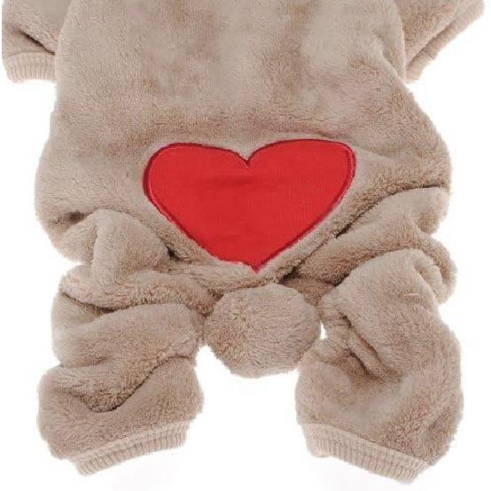 Cozy Dog Outfits Pet Apparel, Cute Heart Bear Costume Jumpsuit Hoodies Sweater Coat Clothes for Small Dogs Puppy Pets Cats, L Light Coffee