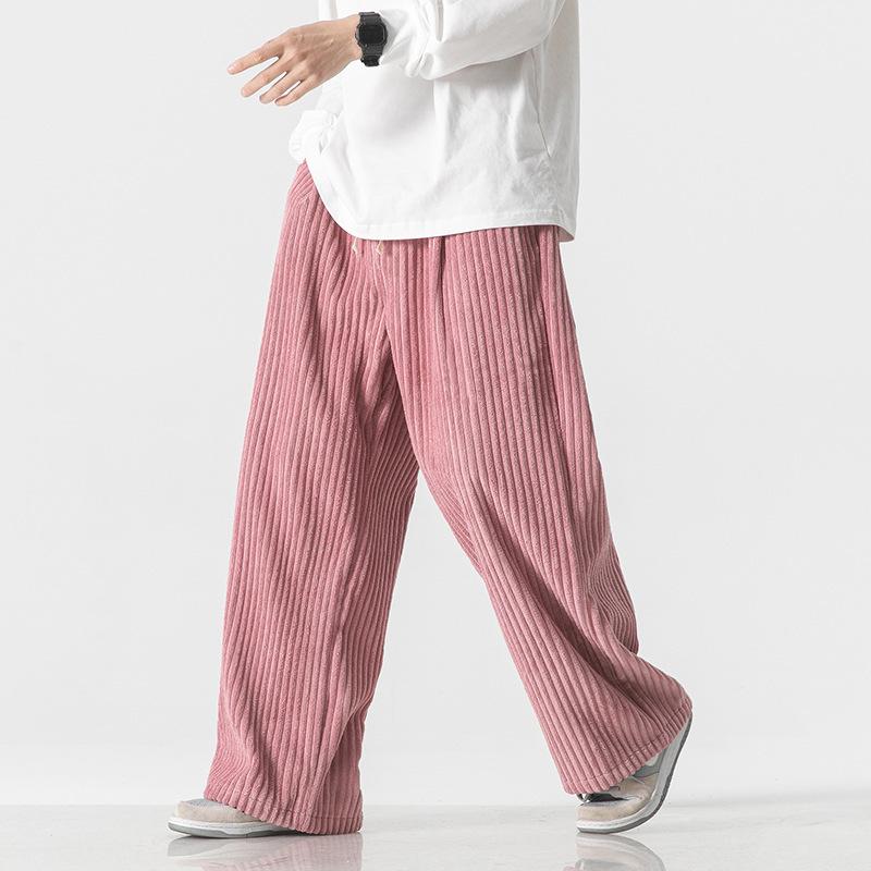 Mens Plus Size Corduroy Straight Wide Leg Retro Chinese Style Casual Long Pants