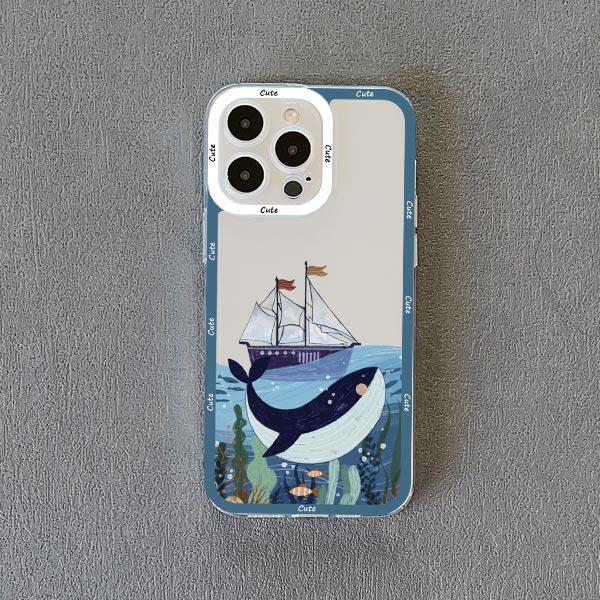 

Cartoon Cute Whale Clear Phone Case For iPhone 11 12 13 14 15 Pro Max X XR XS 15 14 7 8 Plus SE 2020 Transparent Shell Fundas iphone15 plus