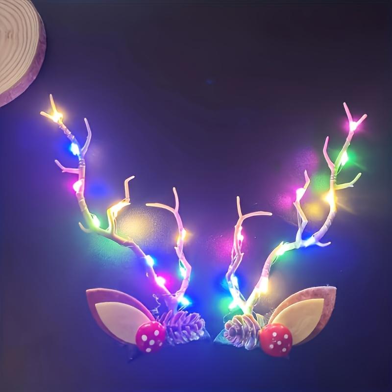 1PAIR Christmas Elk Colorful Hairpin Light, Three Light Modes Adjustable, Dress Up Costume, Stage Show Christmas Gift