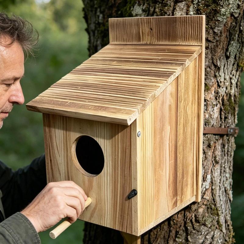 Owl Nesting Box Wooden Weather Resistant Shelter Yard Bird Shelter For Finch Hummingbird Outdoor Garden Balcony Patio Courtyard