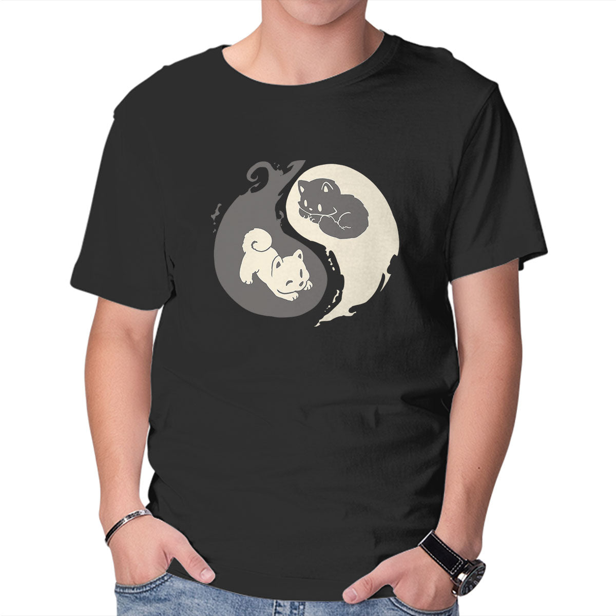 Unisex Crew Neck T-Shirt Yin and Yang Graphic Short Sleeve Casual Tee XXL