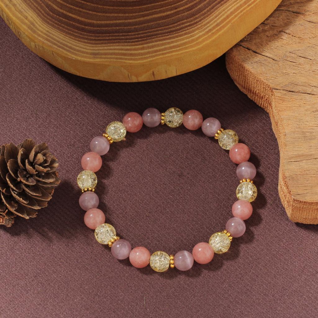 Festive Gifts Strawberry Quartz Lavender Stone Crackle Crystal Beaded Bracelet Sweet Fashion Jewelry For Women Daily Wear Gift