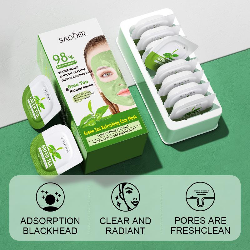 8pcs Green Tea Mud Face Masks Facial Clay Mask Deep Cleaning Moisturizing Oil Control Anti Acne Cream Mask Turmeric Skin Care