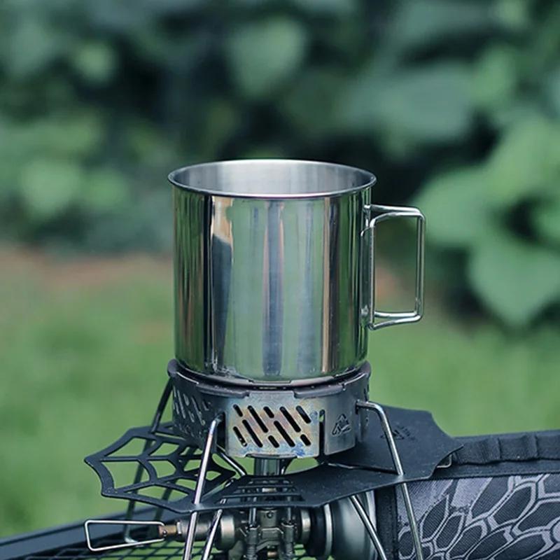 Stainless Steel Camping Cup Portable Carabiner Cups Outdoor Water Cup Mug With Foldable Handle Kitchen Drinkware
