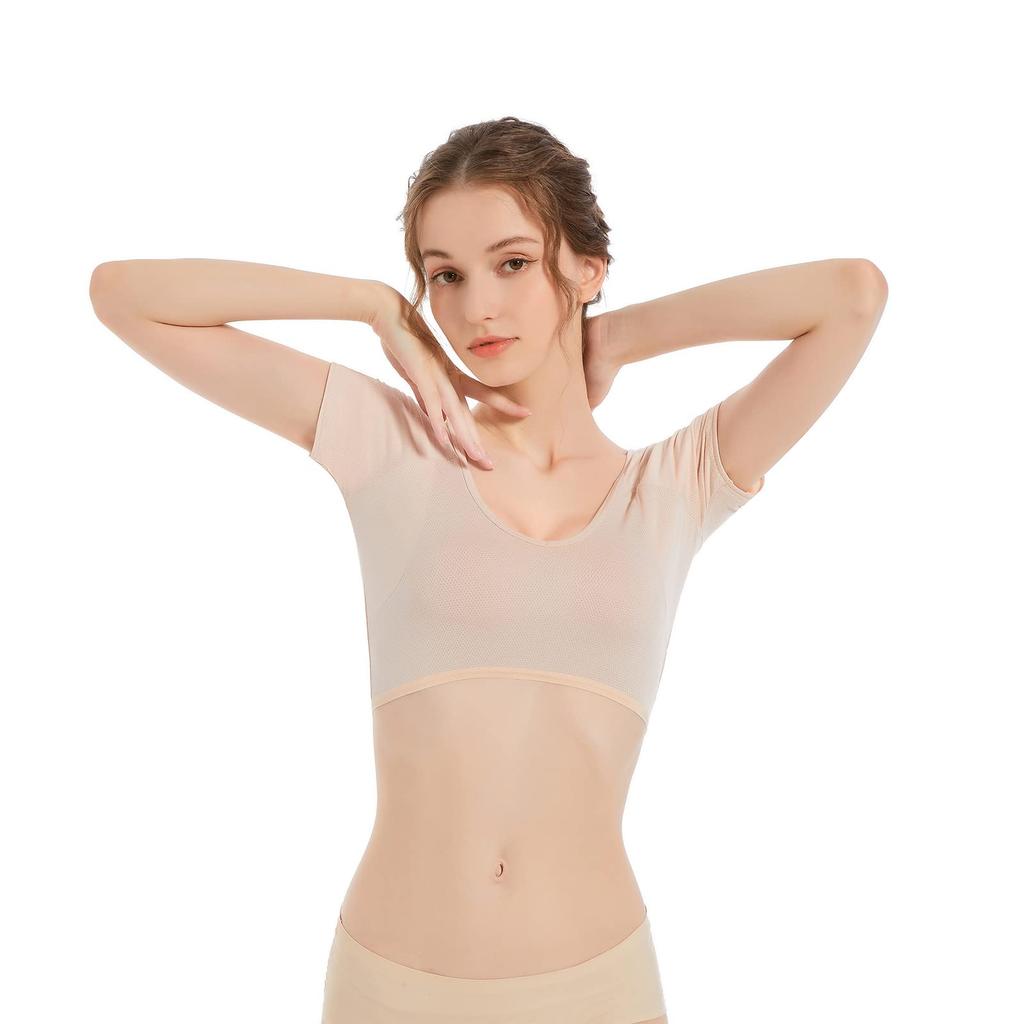 VAVIICLO Undershirt with Heart Short Mesh and Women's Sweat-Absorbing Sweat-Absorbing Pads, Neck, Sleeve, Fabric, Comfortable, Moisture-Wicking,
