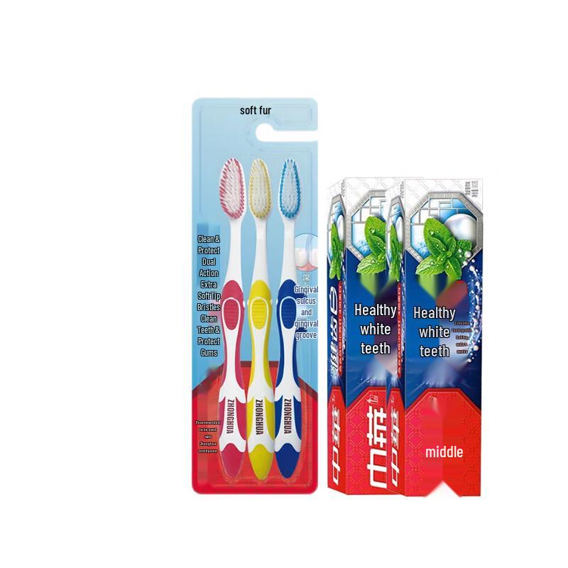 Zhonghua Dual-Effect Soft Toothbrush & Mint Toothpaste Set