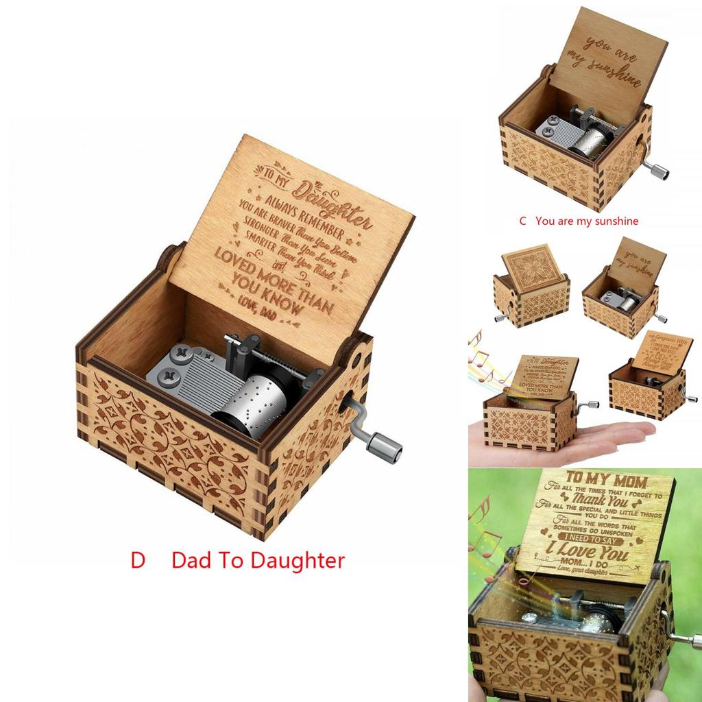 Vintage Wooden Music Box Gift For Kids Charming You Are My Sunshine Engraved Toy
